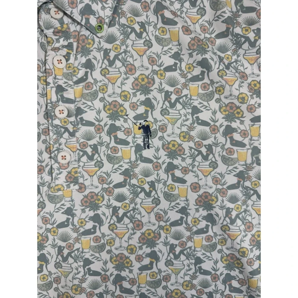 1. William Murray Polo Shirt Mens L Green‎ Golf Floral Cocktail Geometric